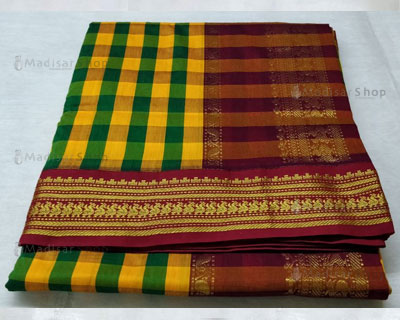 Silk Cotton Paalum Pazhamum Checks Off White And Lime Yellow And Mustard  Yellow(SCPPC3)