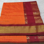 Orange with Maroon Pallu Kalyani Cotton Readymade Madisar