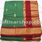 Green Kalyani Cotton Readymade Madisar with Maroon Border