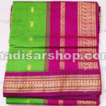 Mild Green Kalyani Cotton Readymade Madisar with Pink Border