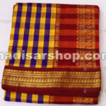 Violet Checked Kalyani Cotton Readymade Madisar with Red Border