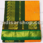 Mustard Kalyani Cotton Readymade Madisar with Green Border