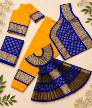 YELLOW WITH BLUE READYMADE BHARATANATYAM COSTUME