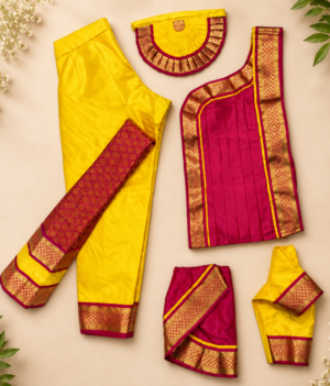 YELLOW WITH RED READYMADE BHARATANATYAM COSTUME