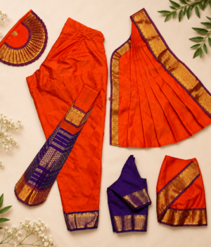 Orange and Blue Readymade Bharatanatyam Costume