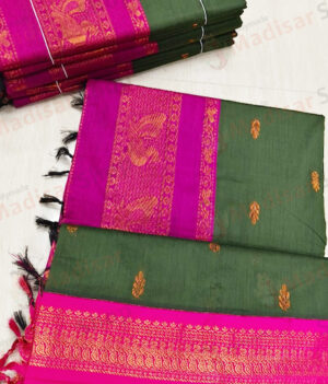 Dark Green with Pink Border Kalyani Cotton Readymade Madisar
