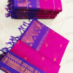Dark Pink with Blue Border Kalyani Cotton Readymade Madisar