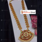 Premium Gold Finish Kemp Haram with Red Green White Stones