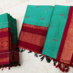 Light Green with Red Border Kalyani Cotton Readymade Madisar