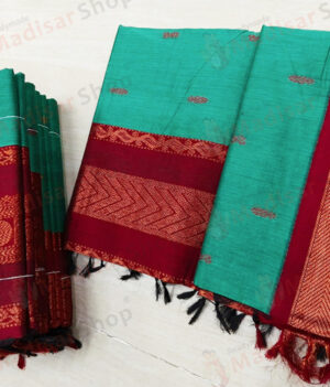 Light Green with Red Border Kalyani Cotton Readymade Madisar