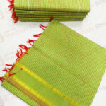Light Green Kalyani Cotton Readymade Madisar with Red Pallu