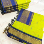 Light Green with Navy Blue Border Kalyani Cotton Readymade Madisar
