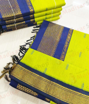 Light Green with Navy Blue Border Kalyani Cotton Readymade Madisar