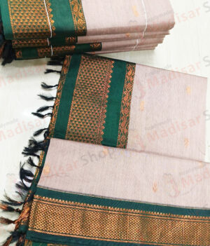 Mild Lavender with Green Border Kalyani Cotton Readymade Madisar