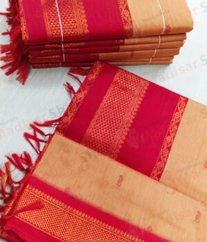 Peach with Red color with Kalyani Cotton Readymade Madisar