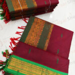 Dark Pink Color with Green Border Kalyani Cotton Readymade Madisar