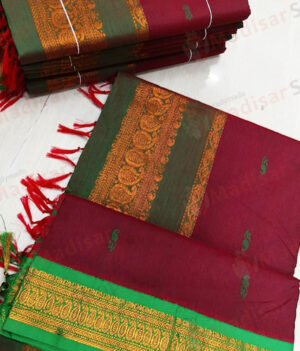 Dark Pink Color with Green Border Kalyani Cotton Readymade Madisar